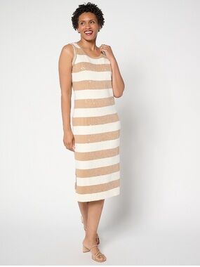 Isaac Mizrahi Live! Sequin Neutral Stripe Sweater Maxi Dress - NWT - LP & 2XP